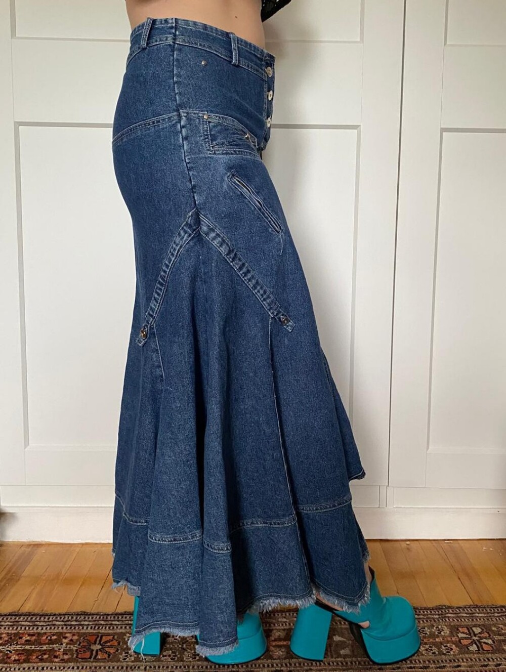 Vintage Denim A-Line Maxi Skirt in Dark Blue - Picture 4 of 5